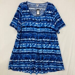 New Avenue Tunic size 18/20 Blue Ocean Tie Dye Short Sleeve Stretch Knit Comfy